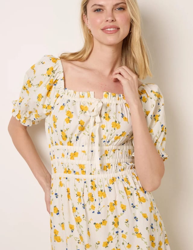 Blue Vanilla Ditsy Floral Poplin Milkmaid Midi Dress - 2