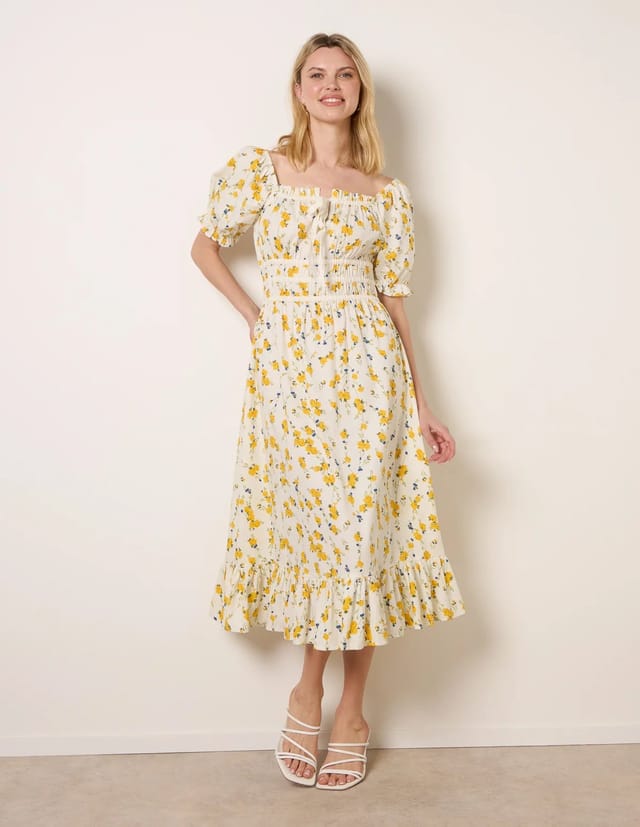 Blue Vanilla Ditsy Floral Poplin Milkmaid Midi Dress - 3