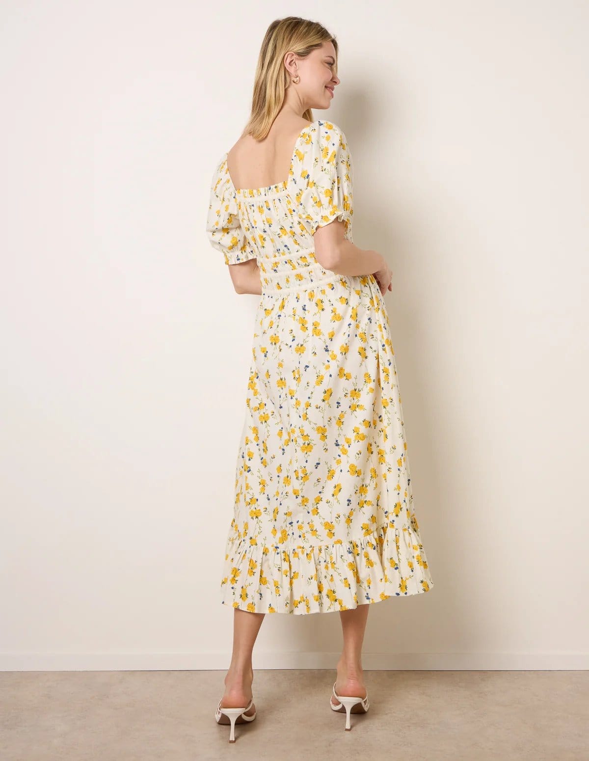 Blue Vanilla Ditsy Floral Poplin Milkmaid Midi Dress - 4