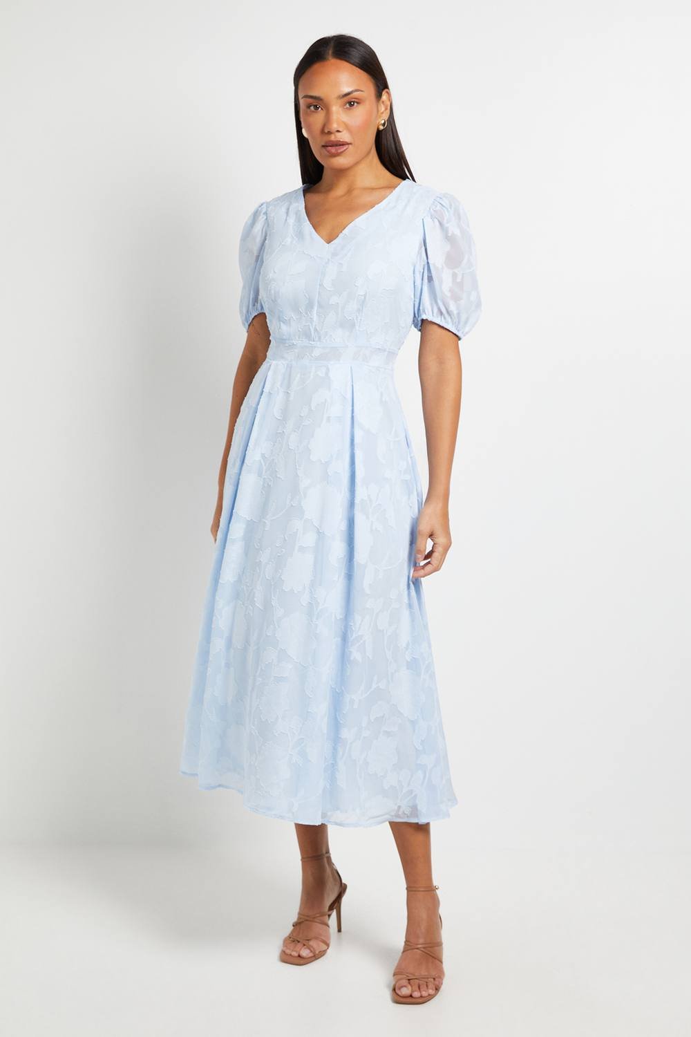 Principles Principles Women's Floral Jacquard Puff Sleeve Midi Dress in Light Blue - 2