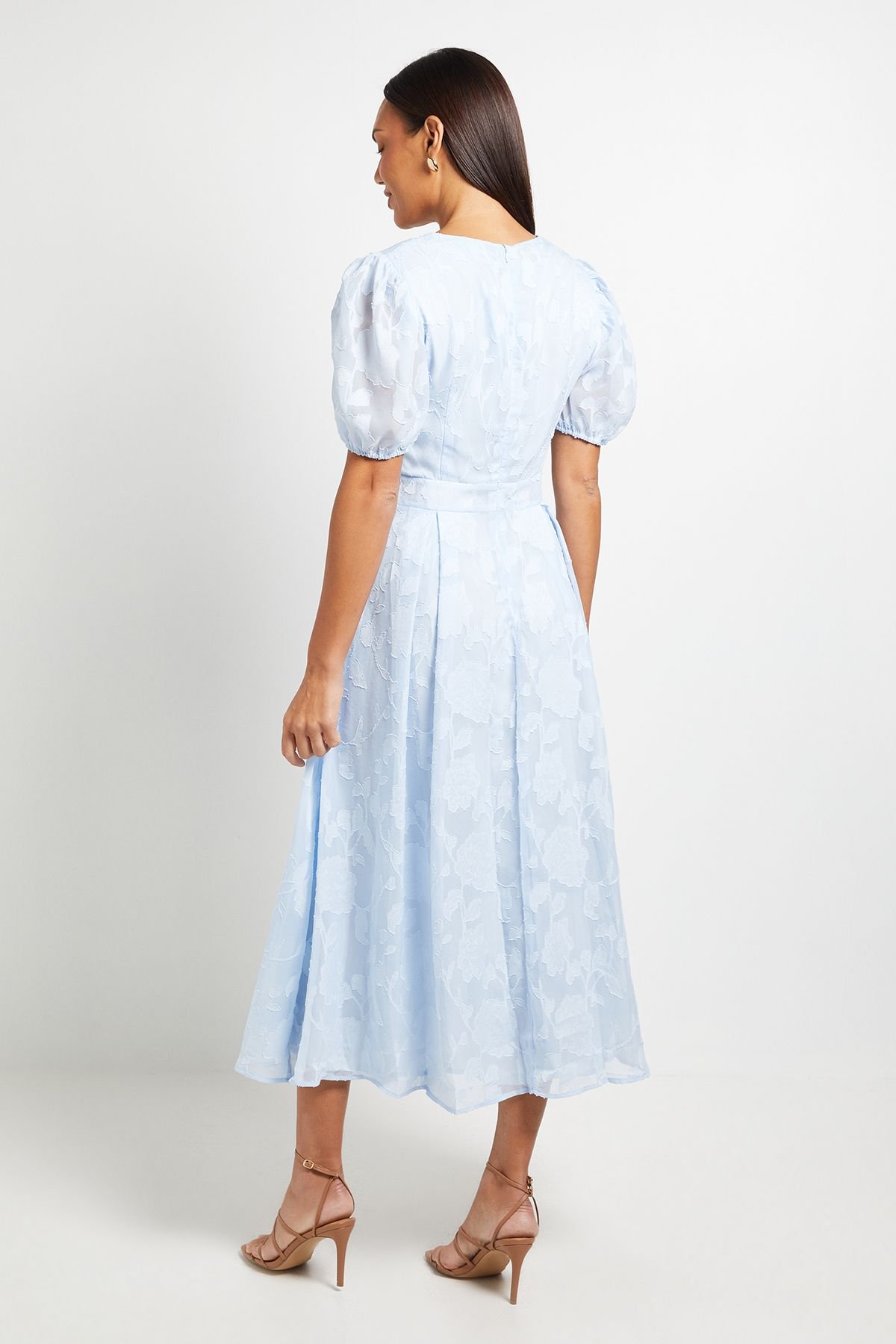 Principles Principles Women's Floral Jacquard Puff Sleeve Midi Dress in Light Blue - 3