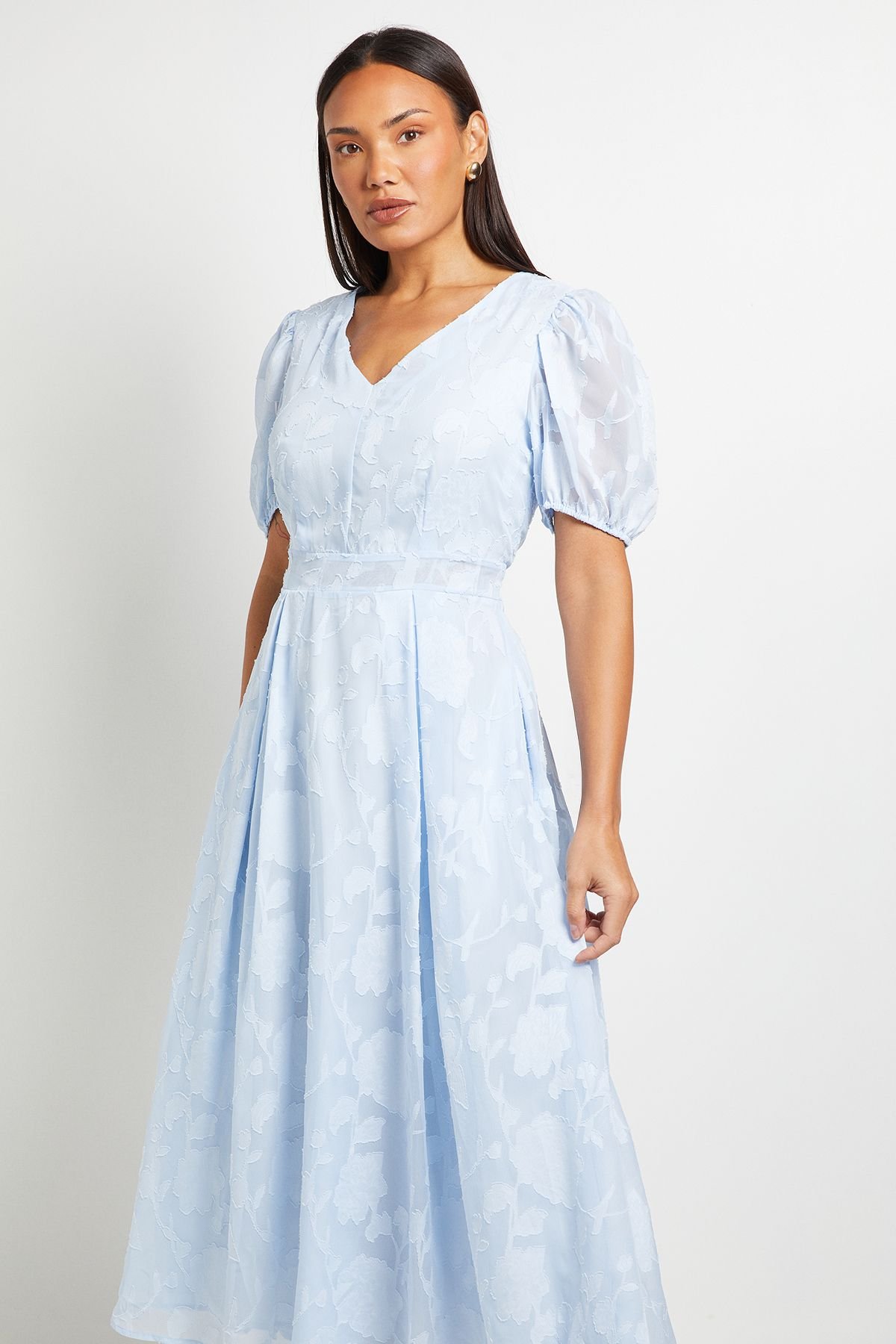 Principles Principles Women's Floral Jacquard Puff Sleeve Midi Dress in Light Blue - 4