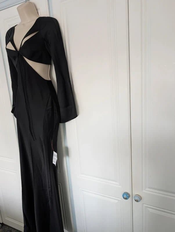 ASOS ASOS Design satin flare sleeve cut out maxi dress in black size 4