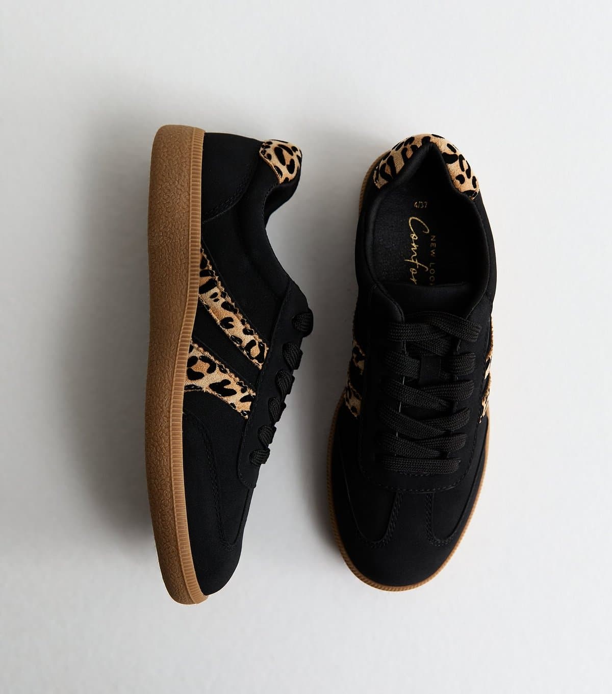 New Look Women's Black Faux Suede Leopard Side Stripe Trainers Vegan New Look