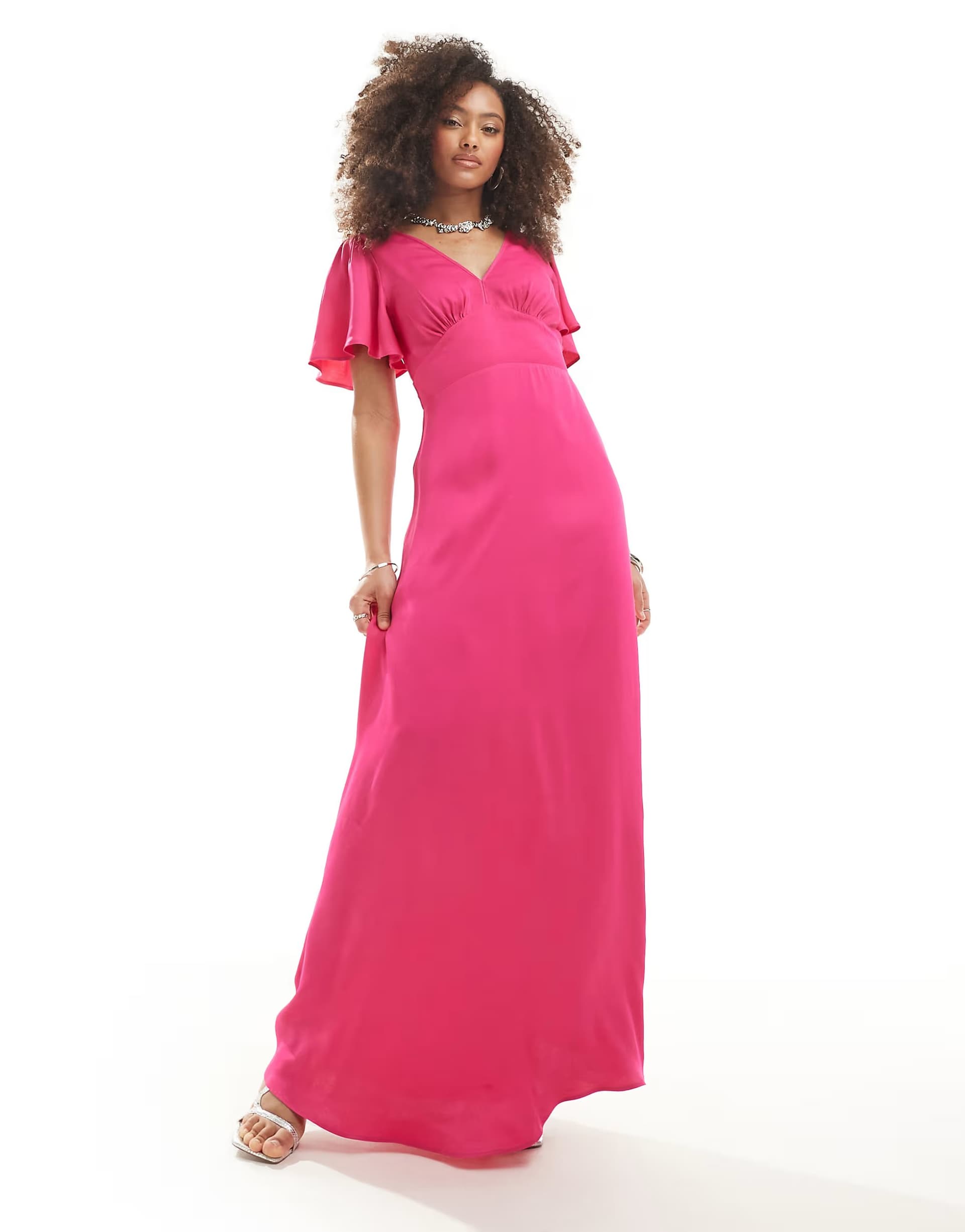 ASOS Maids to Measure Bridesmaid flutter sleeve maxi dress in bright pink