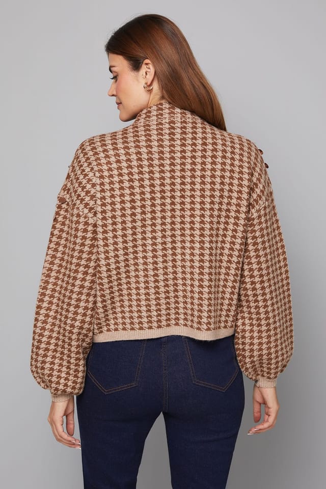 Wallis Wallis Women's Check Sequin Knitted Jumper in Brown - 3