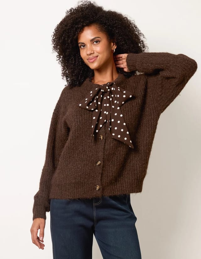 Blue Vanilla Pussybow Detail Knitted Cardigan - 2
