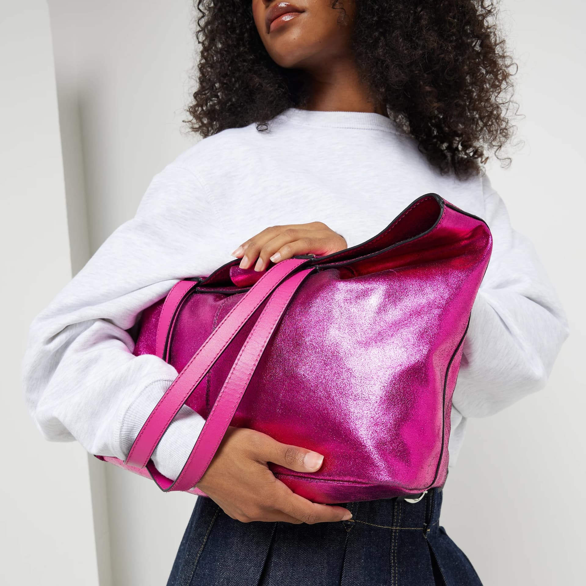 River Island River Island Womens Pink Metallic Leather Shopper Bag