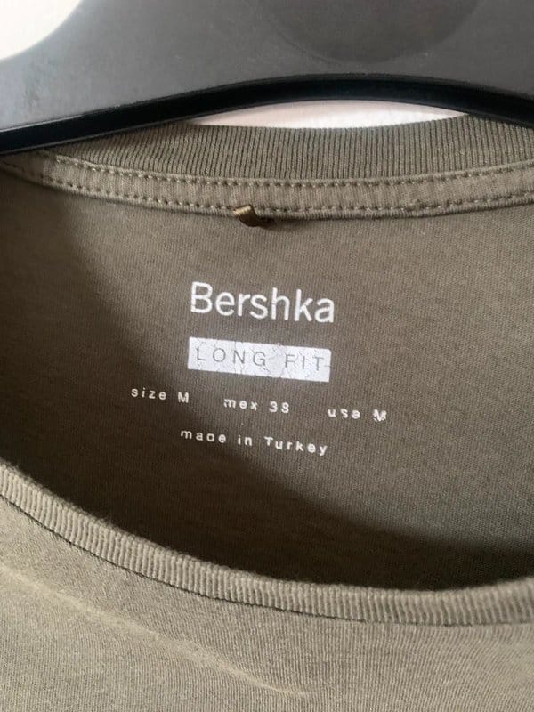 Bershka Khaki Long Fit T-Shirt for Men