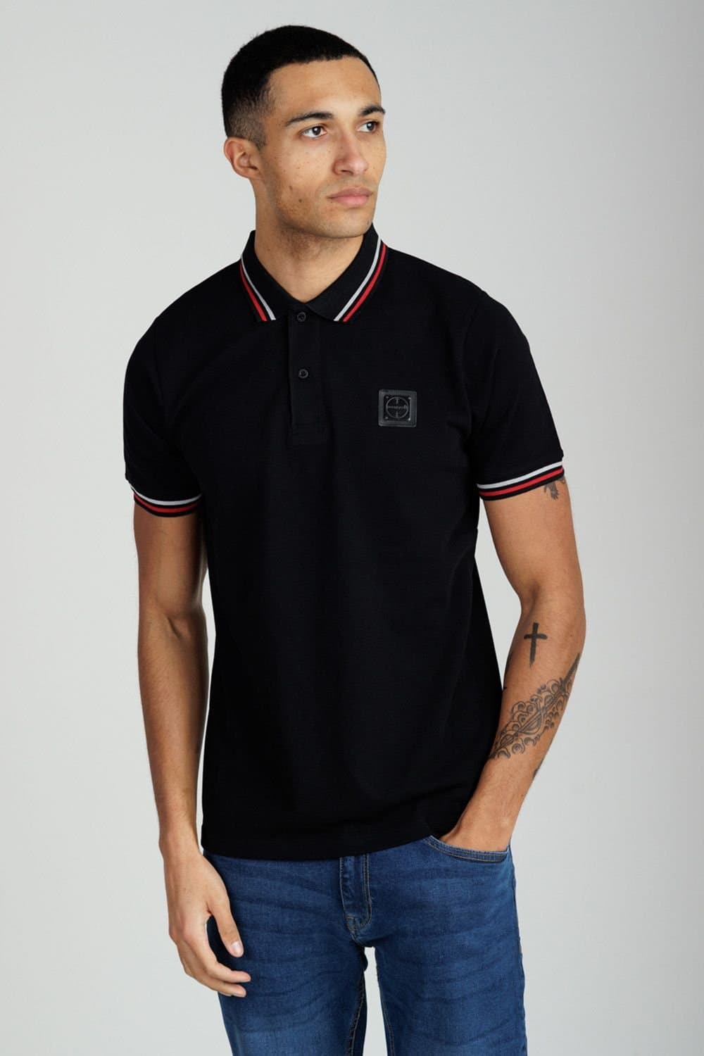 Foray Foray Men's Short Sleeve Cotton Pique Tipped Polo Shirt in Black