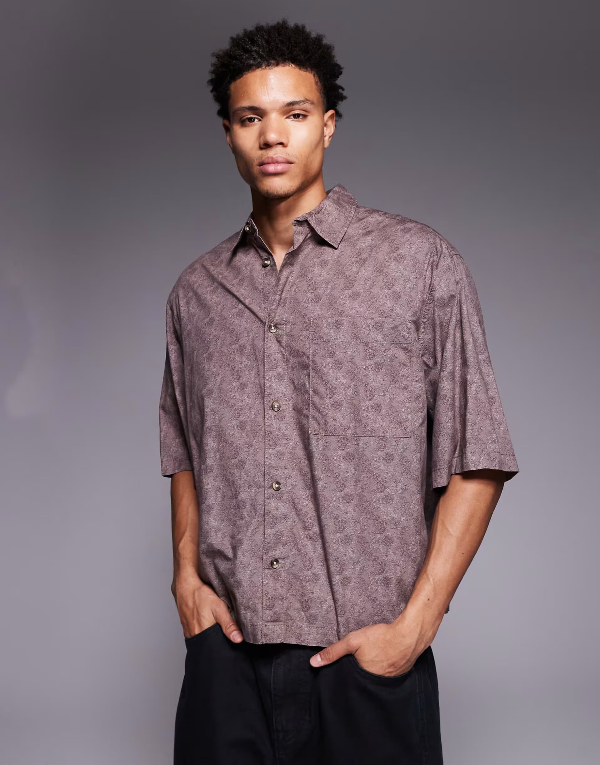 ASOS ASOS DESIGN boxy oversized poplin shirt in brown reptile print
