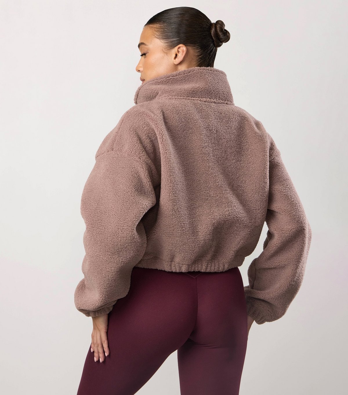 Gym King Women's Mid Brown Cropped Borg Full Zip Jumper Gym King New Look - 3