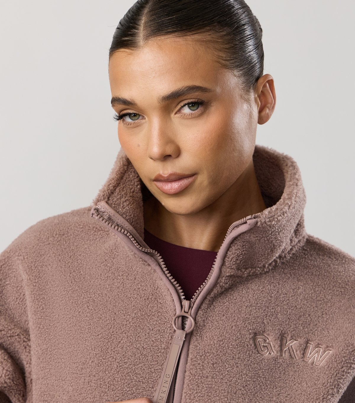 Gym King Women's Mid Brown Cropped Borg Full Zip Jumper Gym King New Look - 4