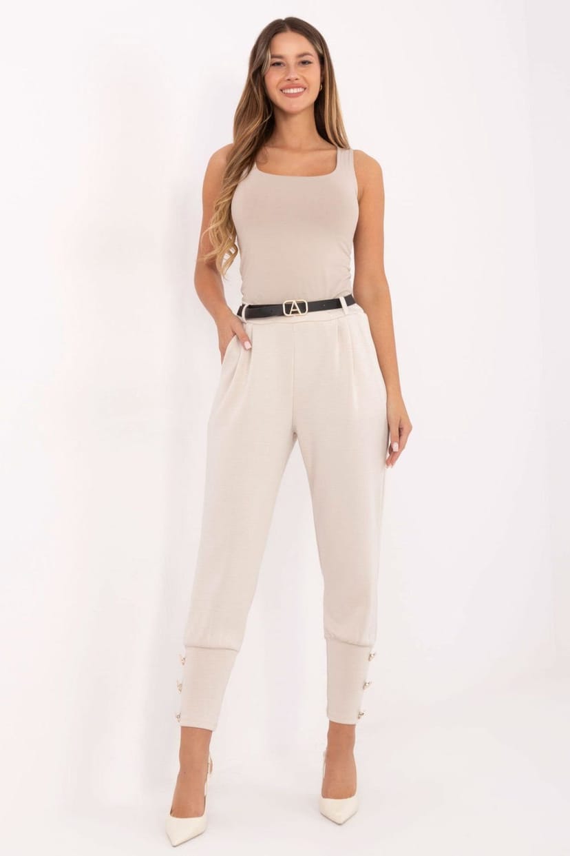 Love Lace Love Lace Women's High Waist Tapered Jogger Trousers with Pockets in Beige - 1