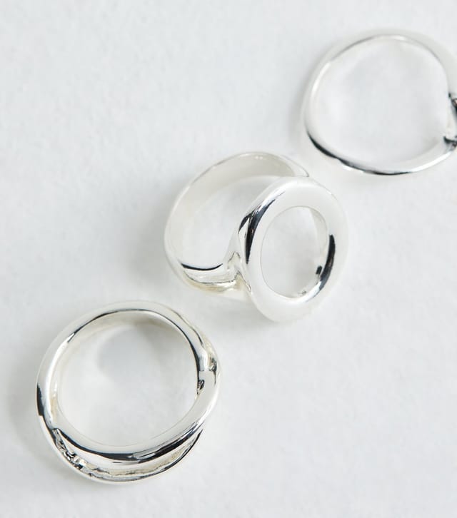 New Look Pack Of 3 Silver Tone Oval Sleek Rings New Look - 2