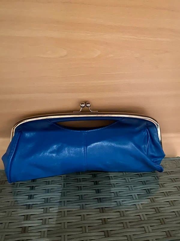 New Look Women’s bag - small electric blue leather feel clutch with silver trim and clasp