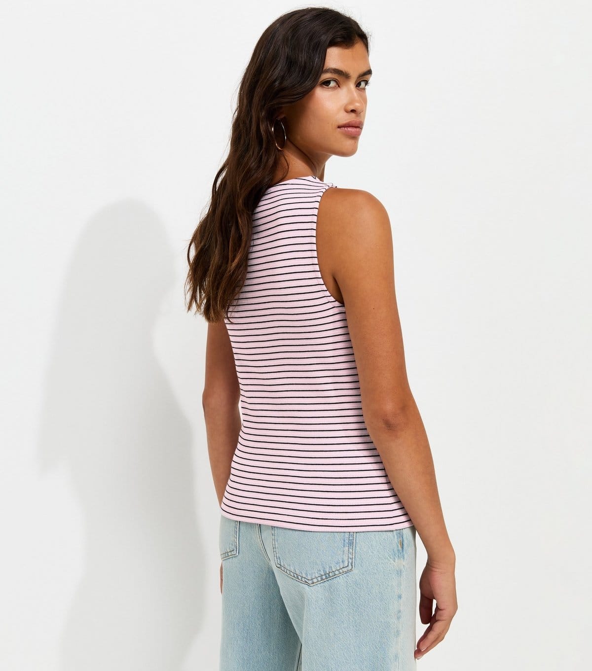 New Look Women's Pink Cotton Rich Stripe Pattern Button Through Tank Top New Look - 4