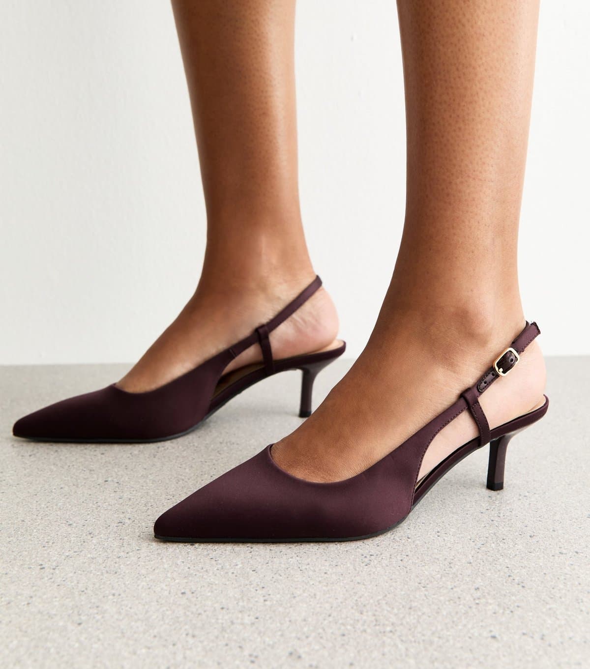 New Look Women's Burgundy Satin Slingback Pumps Vegan New Look