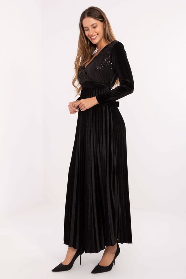 Love Lace Love Lace Women's Sequin Wrap Maxi Dress with Pleated Skirt in Black - 2