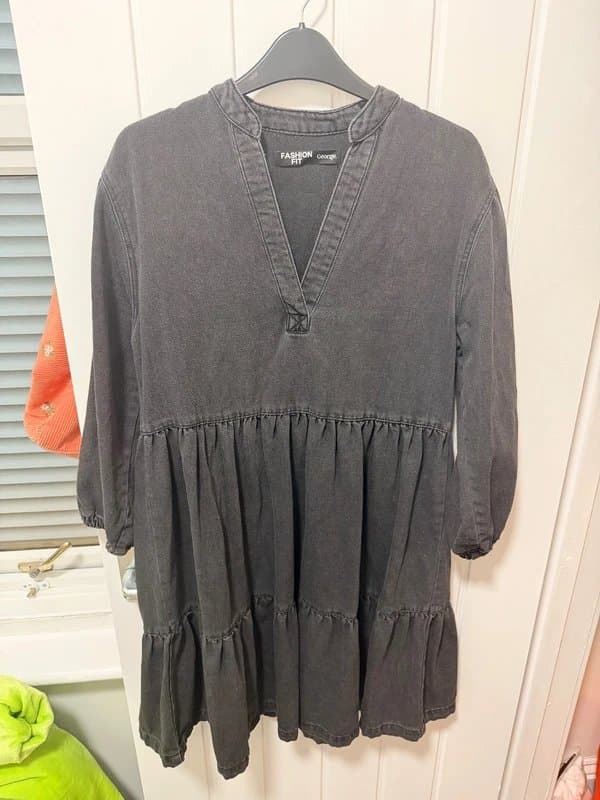 George George Fashion Fit Black Denim Tiered Smock Dress | Size 14