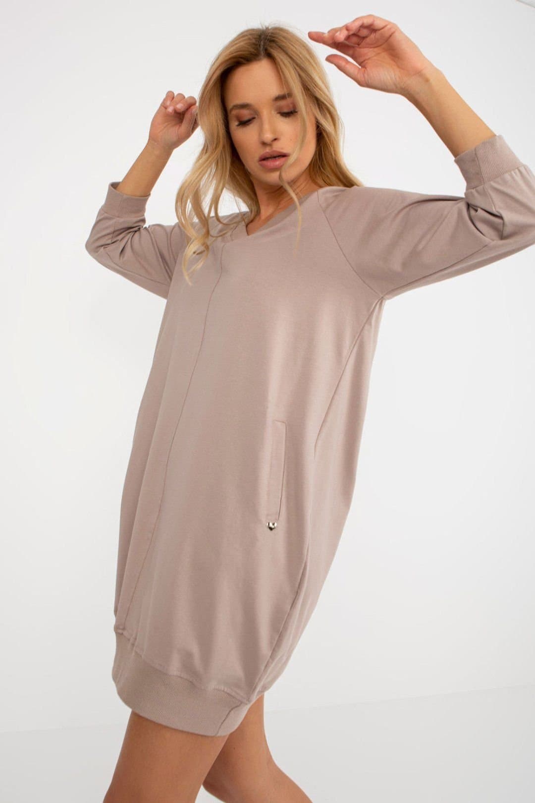 Love Lace Love Lace Women's Cotton Elastane Sweatshirt Dress with Pockets Style 223224 in Beige