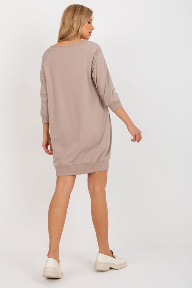 Love Lace Love Lace Women's Cotton Elastane Sweatshirt Dress with Pockets Style 223224 in Beige - 3