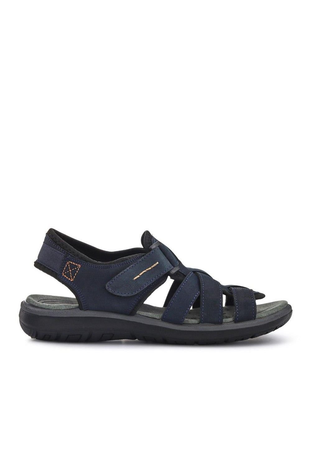 Pavers Pavers Men's Leather Touch-Fasten Sandals in Navy - 2