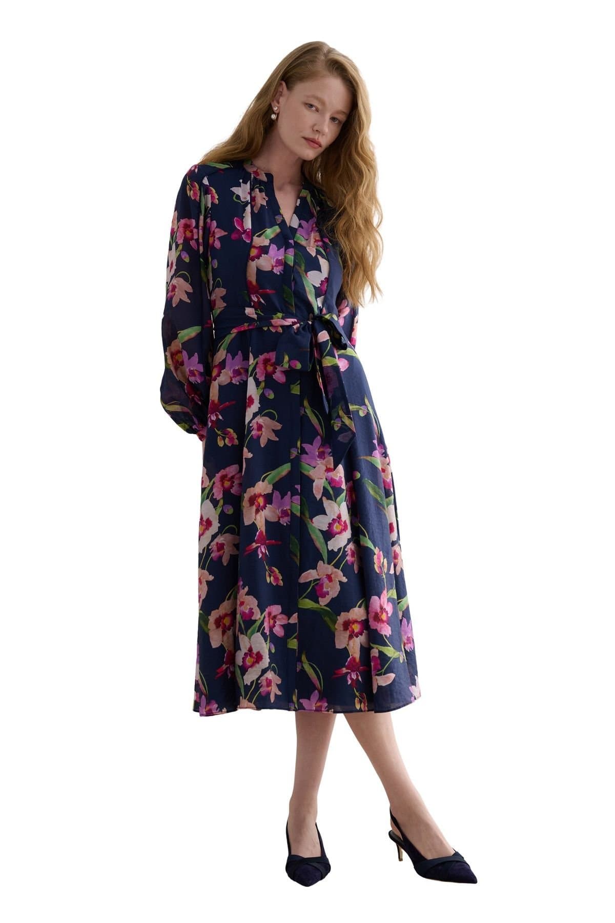 Hobbs London Hobbs London Women's Pippa Floral Midi Dress in Dark Navy