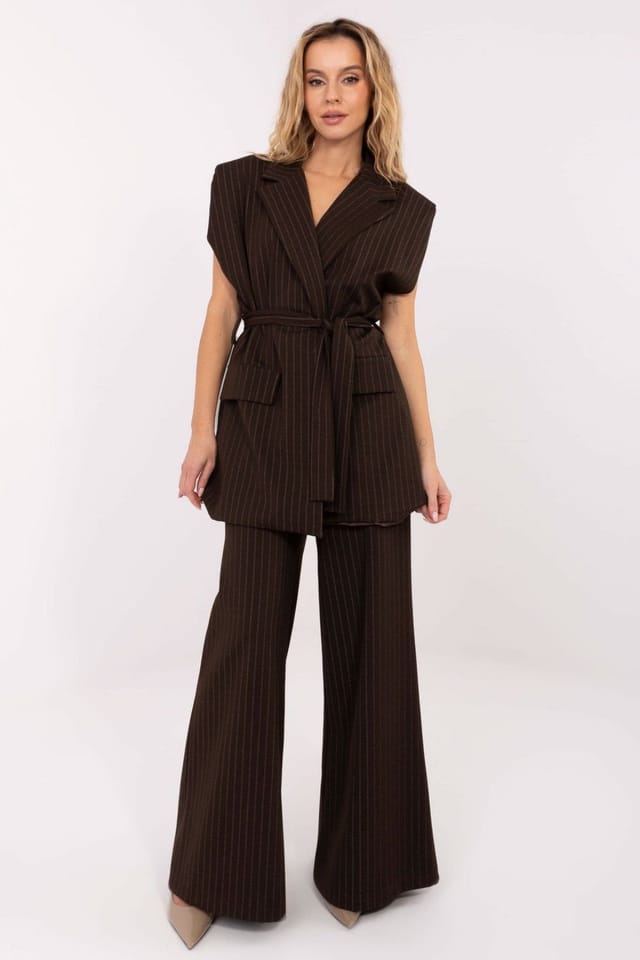 Love Lace Love Lace Women's Striped Tie Belt Material Vest for Work in Brown - 2