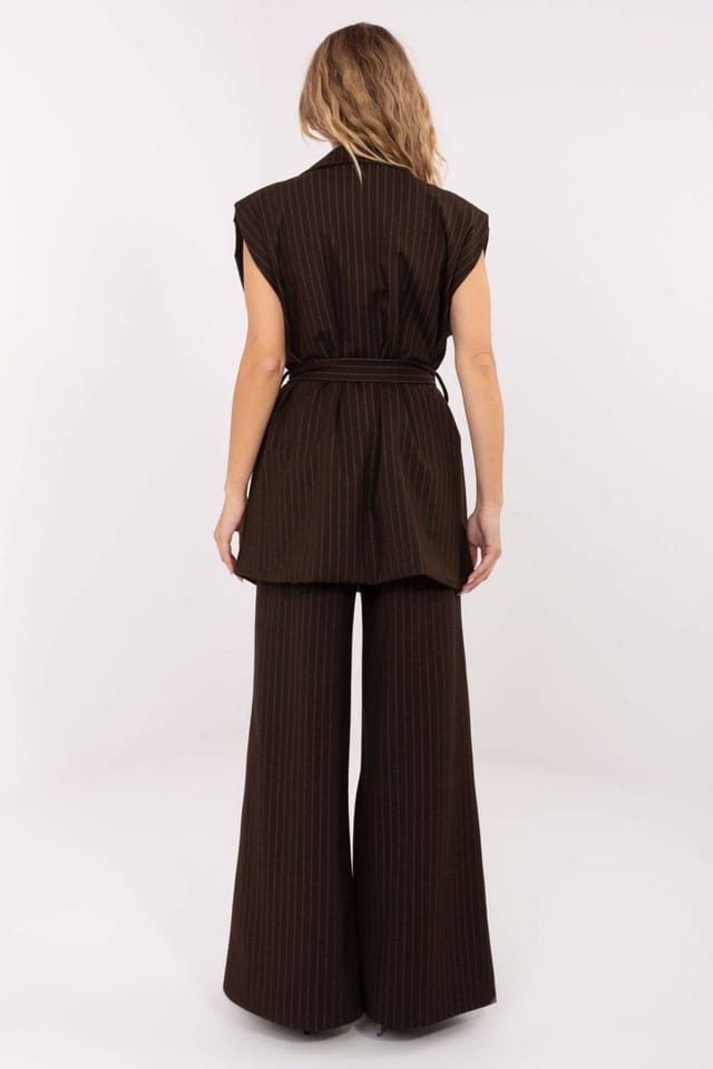 Love Lace Love Lace Women's Striped Tie Belt Material Vest for Work in Brown - 3
