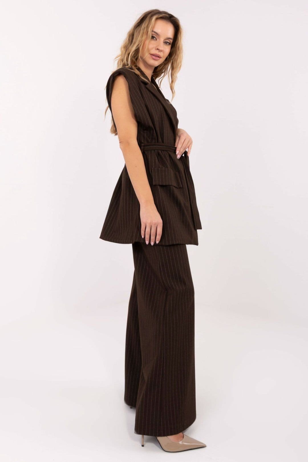 Love Lace Love Lace Women's Striped Tie Belt Material Vest for Work in Brown - 4