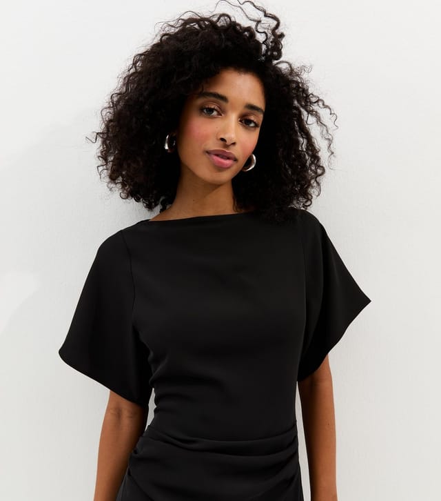 New Look Women's Black Ruched Waist Short Sleeve Midi Dress New Look - 2