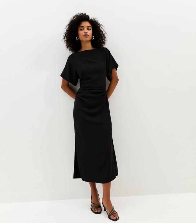 New Look Women's Black Ruched Waist Short Sleeve Midi Dress New Look - 3