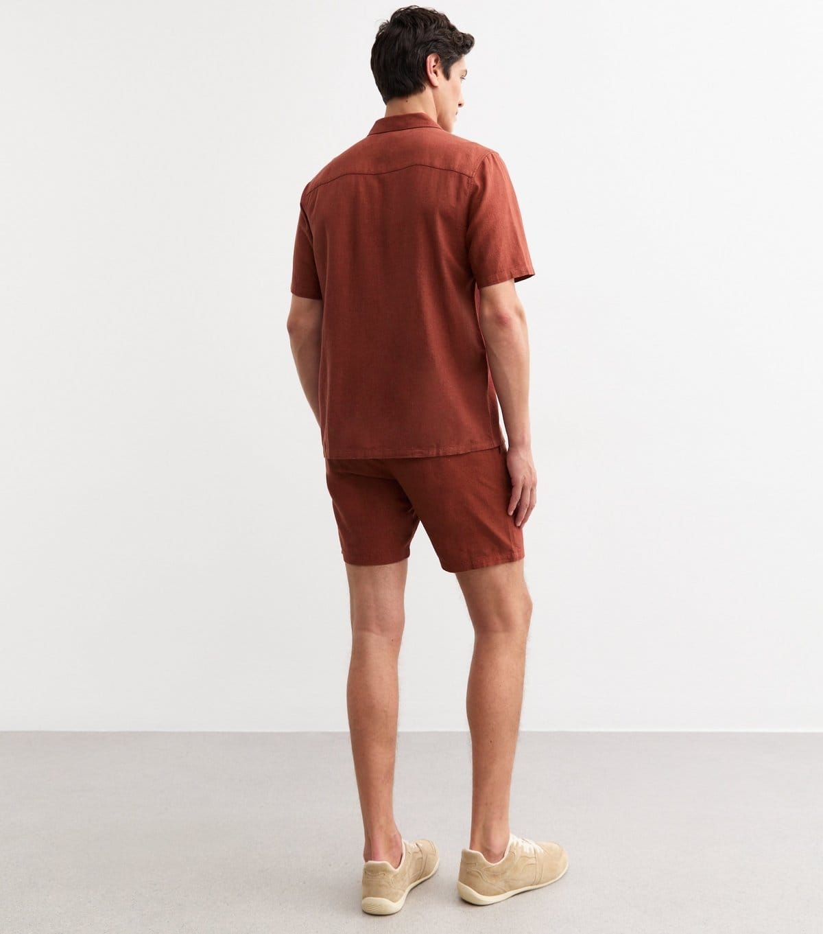 New Look Men's Rust Regular Pleated Linen Blend Shorts New Look - 4