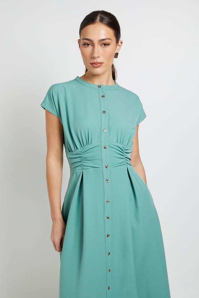 Principles Principles Women's Structured Ruched Button Through Maxi Dress in Green - 2
