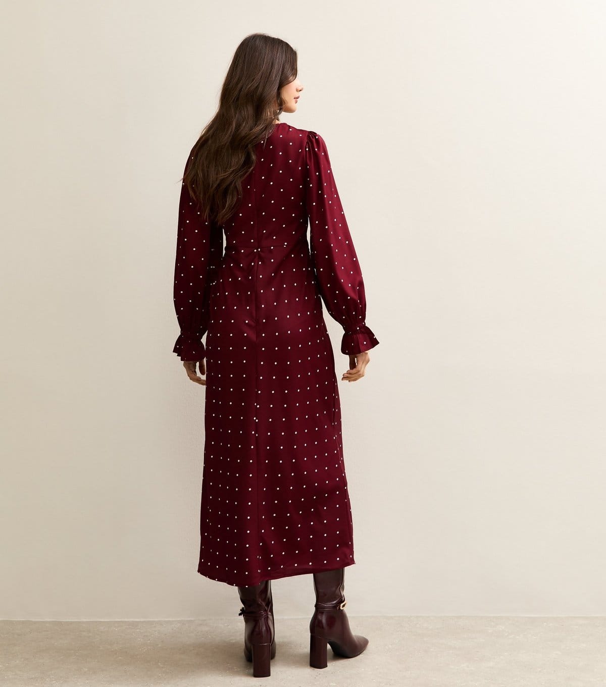 New Look Women's Red Polka Dot Lace Neck Midi Dress New Look - 4