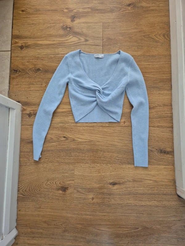 Bershka Blue knitted twist front crop top