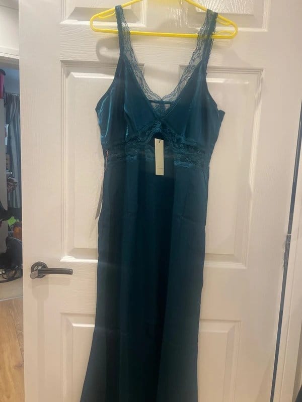 Never Fully Dressed Teal Satin Lace Slip Dress Size 14
