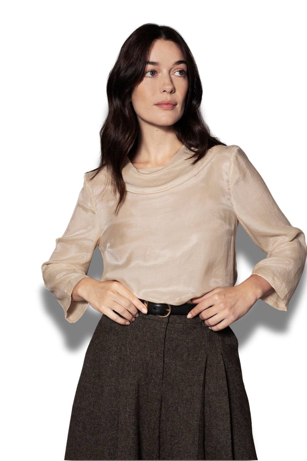 Celtic & Co Celtic & Co Women's Drape Cowl Neck Top in Warm White - 2