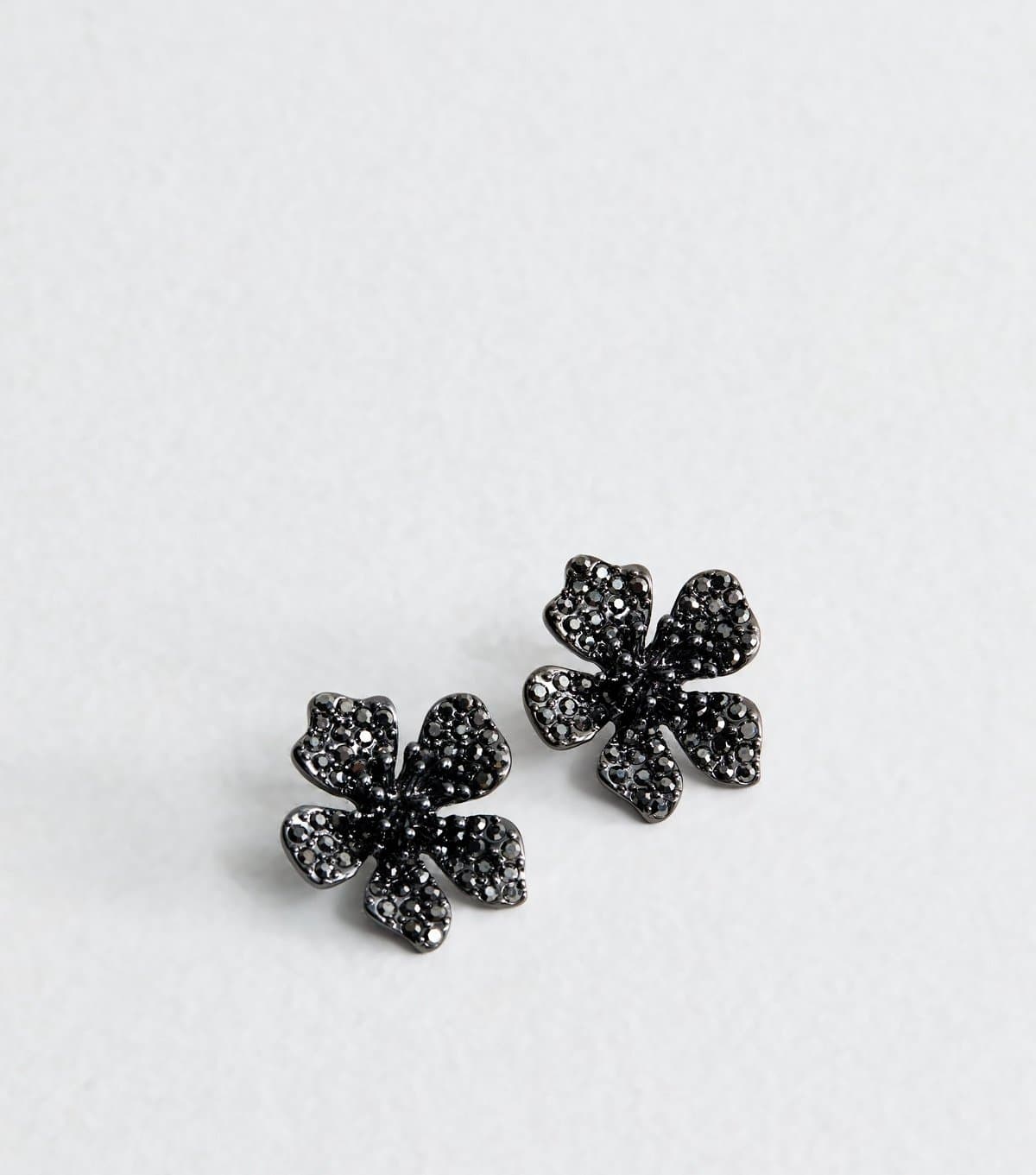 New Look Grey Diamante Flower Stud Earrings New Look