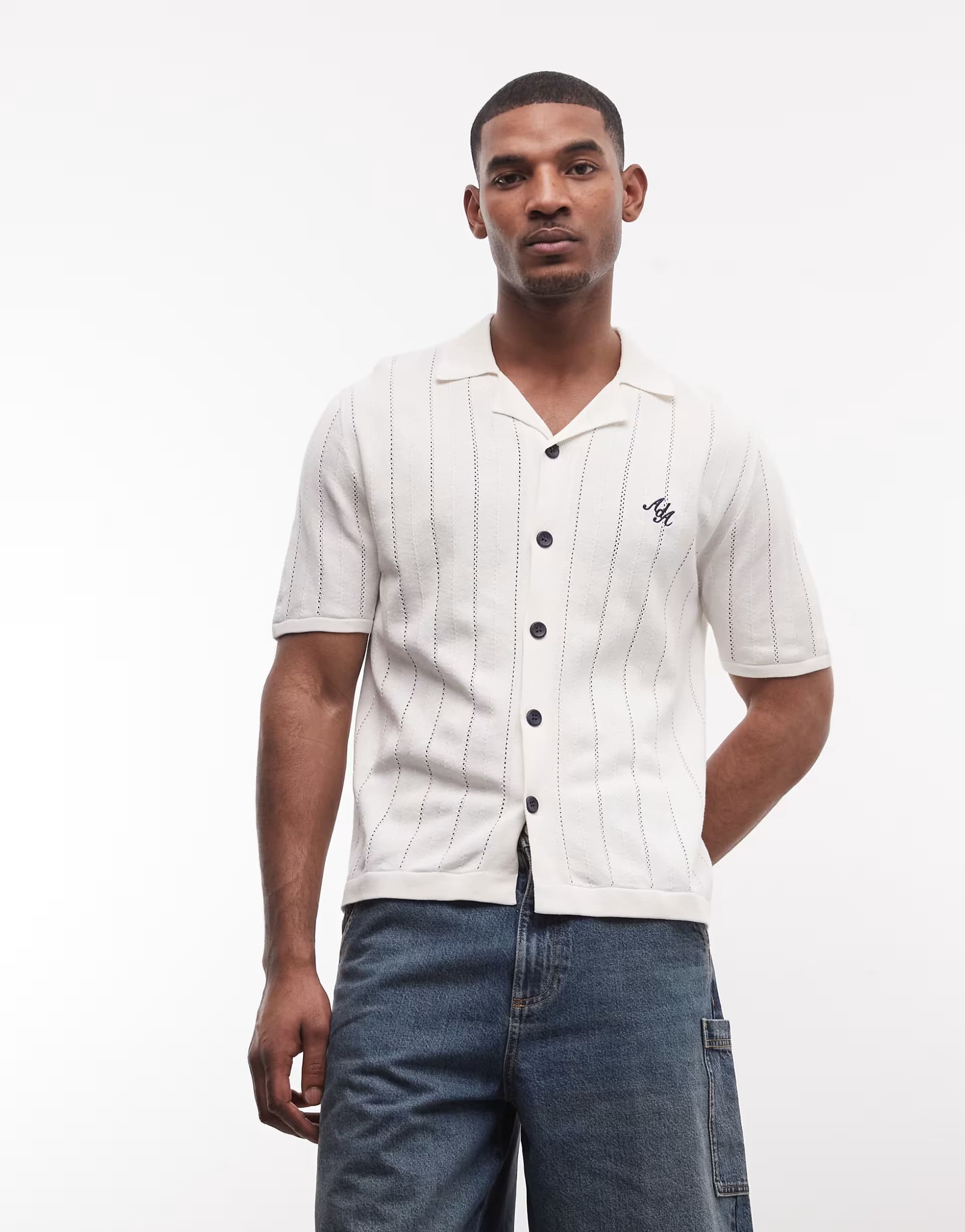ASOS Alma De Ace tao knitted shirt in off white