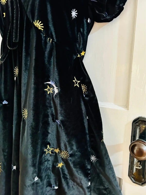 ASOS Embroidered Star & Moon velvet skater dress Gothic Bohemian hippie festival steampunk 8 - 1