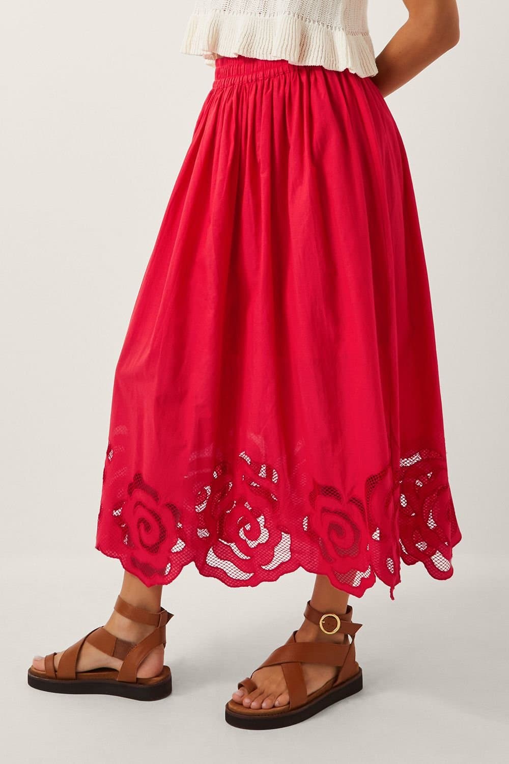 Monsoon Monsoon Women's Grace Cutwork Midi Skirt Red