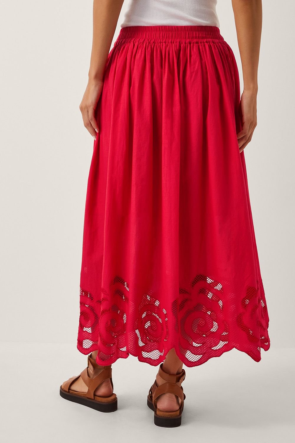 Monsoon Monsoon Women's Grace Cutwork Midi Skirt Red - 2