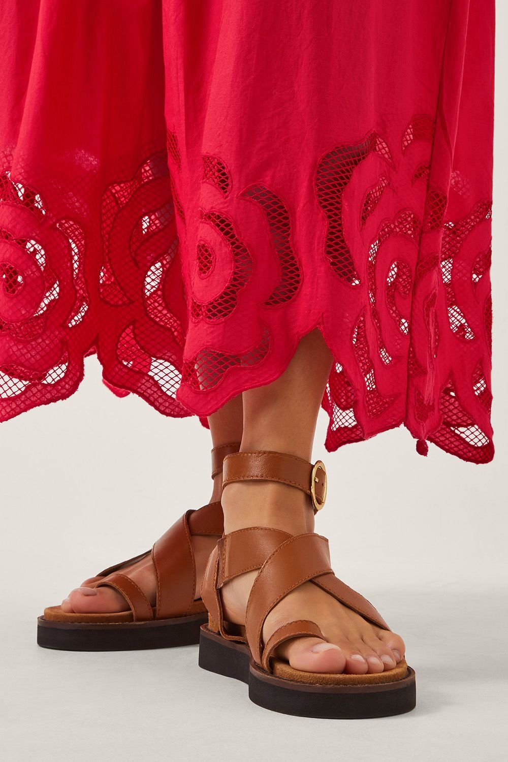 Monsoon Monsoon Women's Grace Cutwork Midi Skirt Red - 4