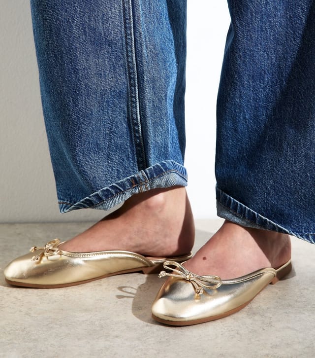 New Look Women's Gold Faux Leather Ballet Mules Vegan New Look - 2