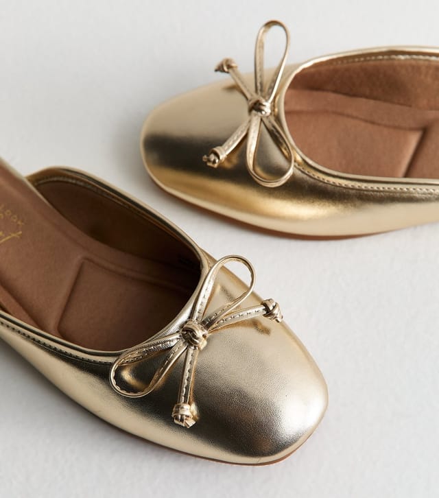 New Look Women's Gold Faux Leather Ballet Mules Vegan New Look - 3