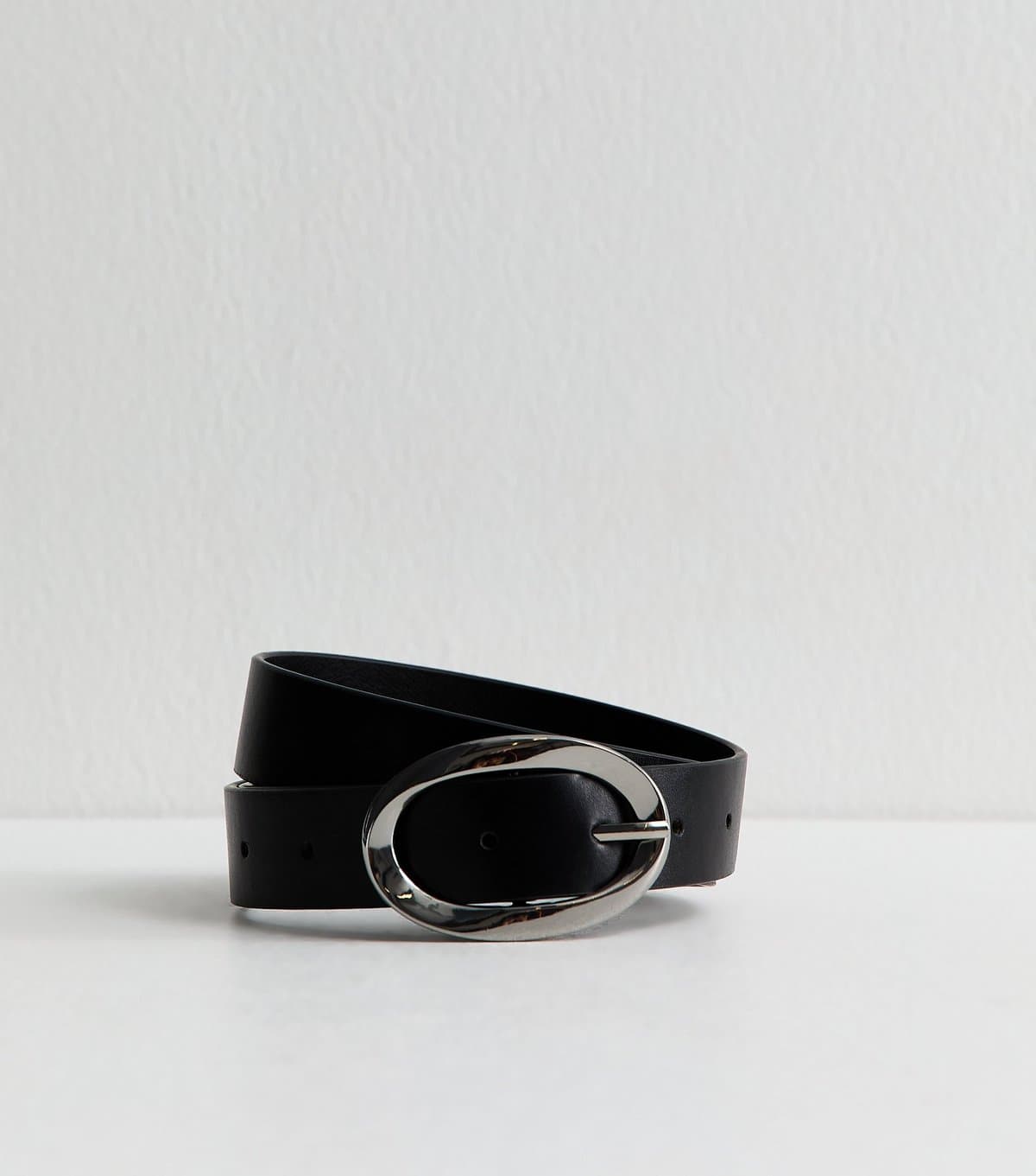 New Look Black Faux Leather Oval Buckle Belt New Look