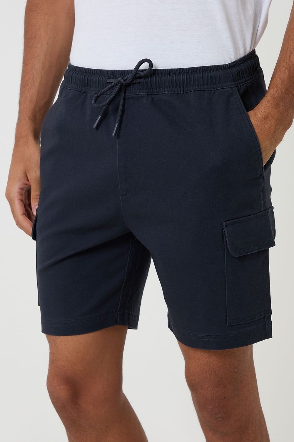 Threadbare Threadbare Men's Shorter Length Stretch Cargo Shorts in Navy - 4