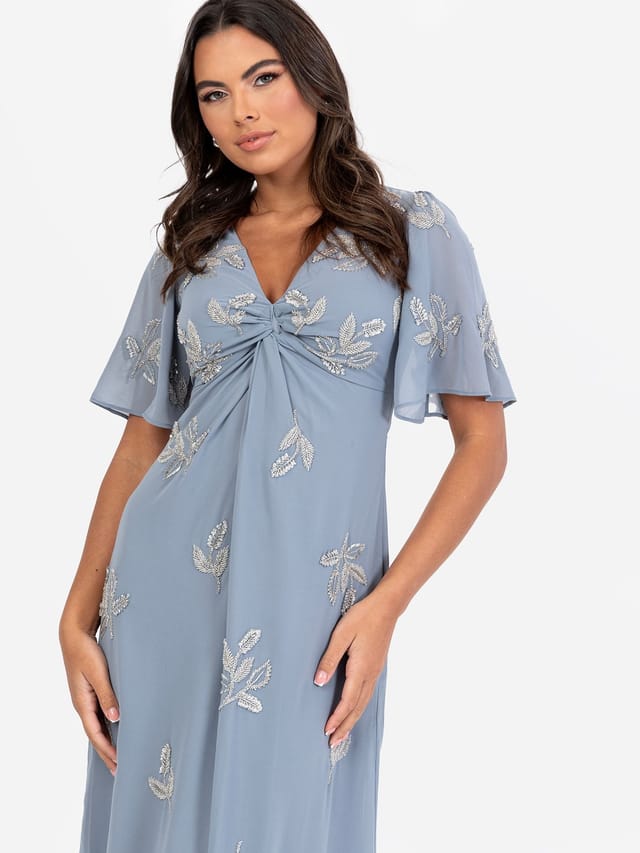 Maya Deluxe Maya Deluxe Women's Embellished Short Angel Sleeve Maxi Dress in Blue - 2